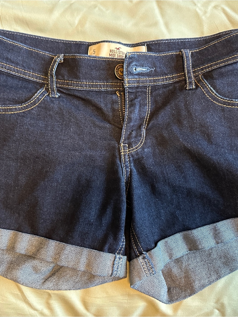 Hollister Dark Blue Cuffed Denim Midi Shorts